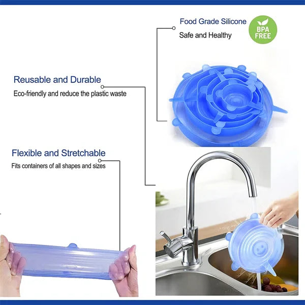 6Pcs Kitchen Reusable Silicone Seal Lid