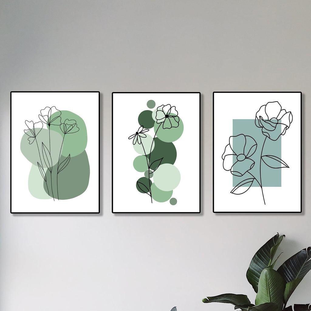 set of 3 abstract plant art wooden  frames for wall decore
