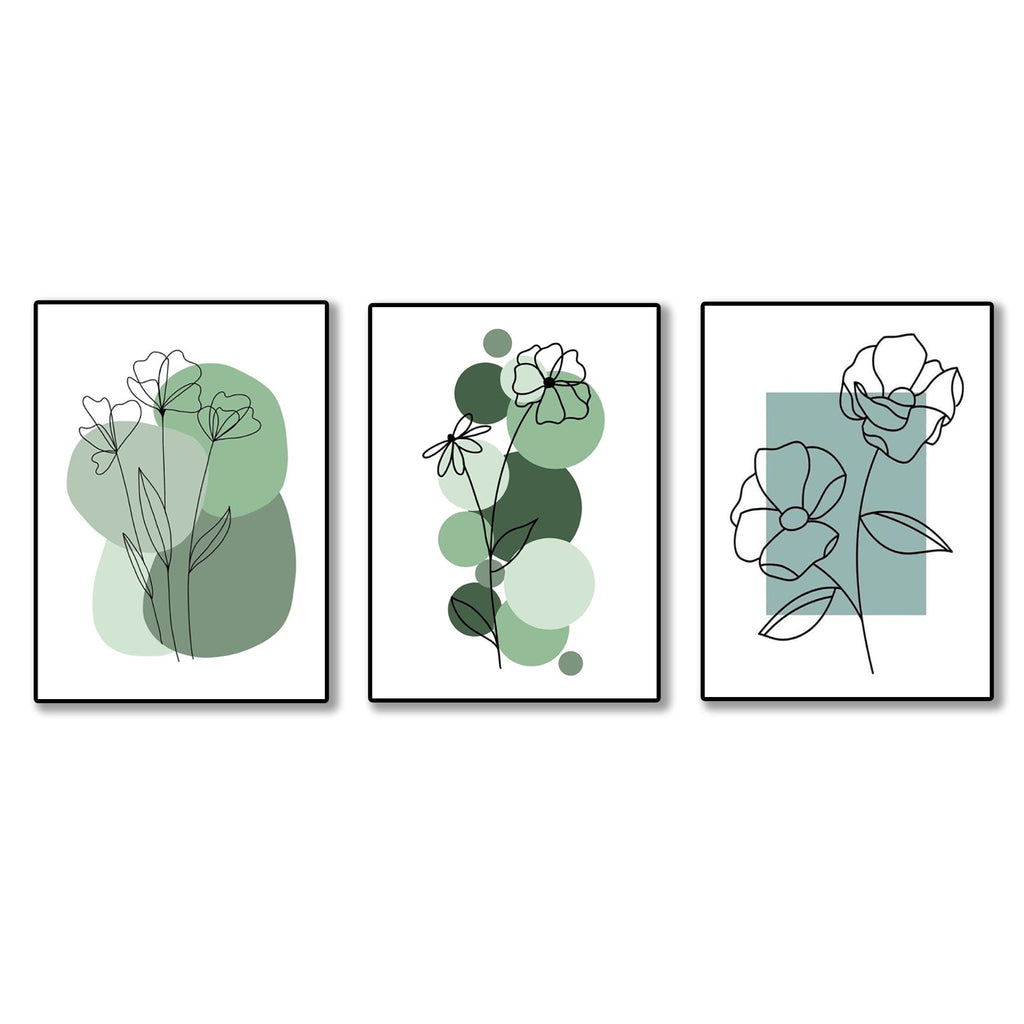 set of 3 abstract plant art wooden  frames for wall decore