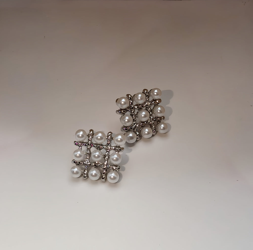 Pearl Square Korean Earrings