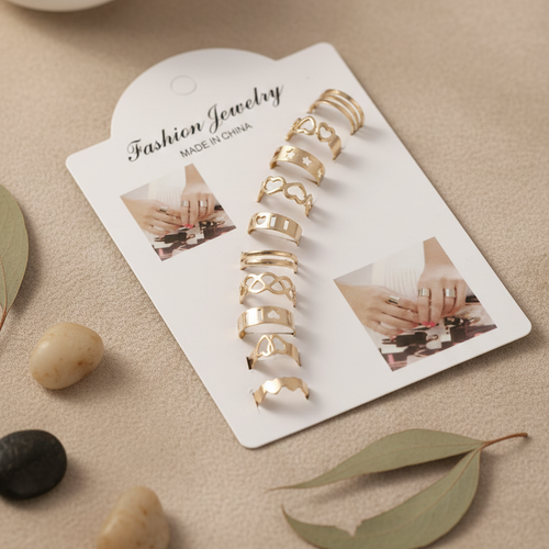 10 Pcs Adjustable Alloy Rings Set – Stackable Fashion Black