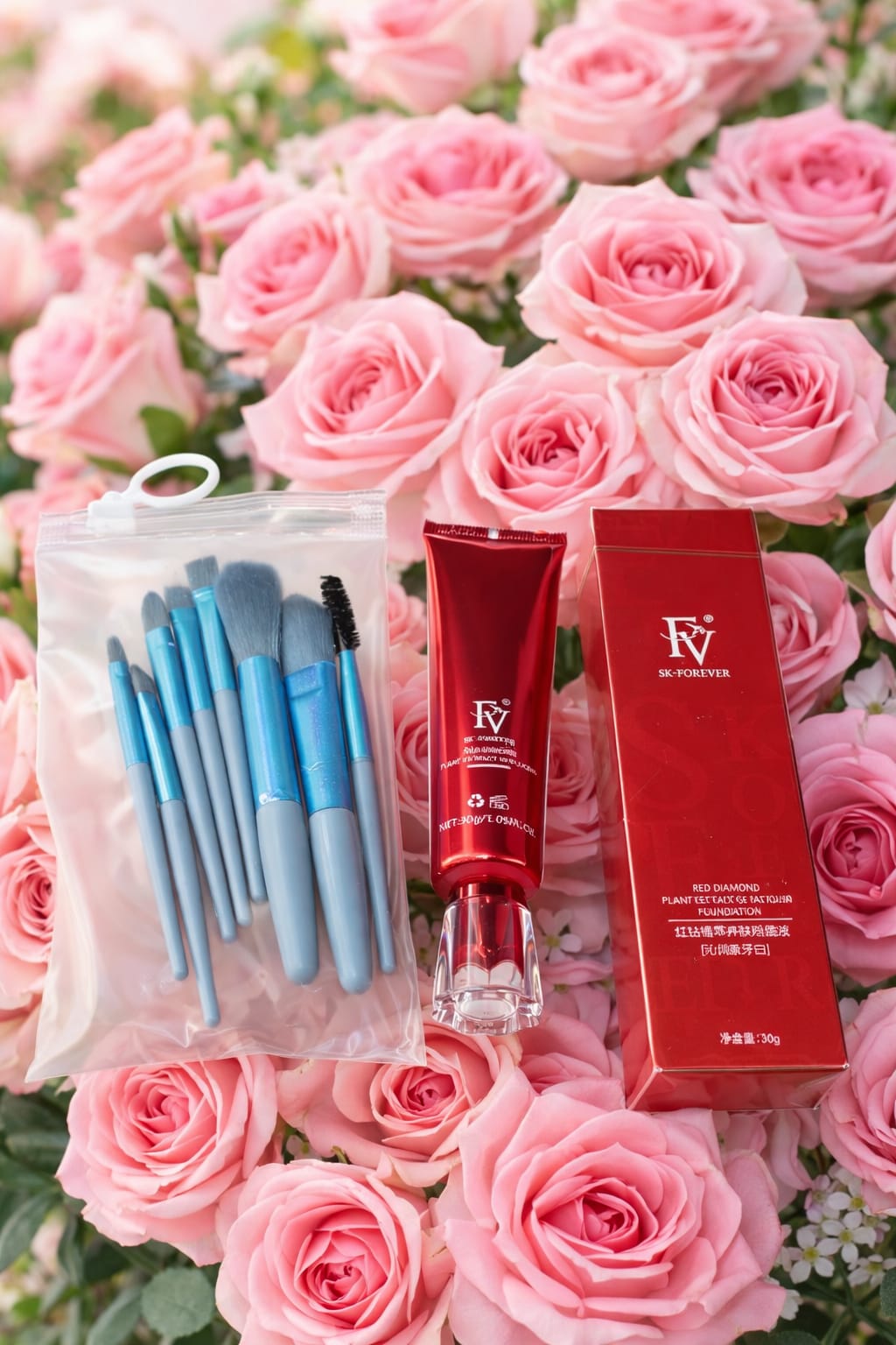 FV Foundation With 8 Pcs Makeup Brush Set