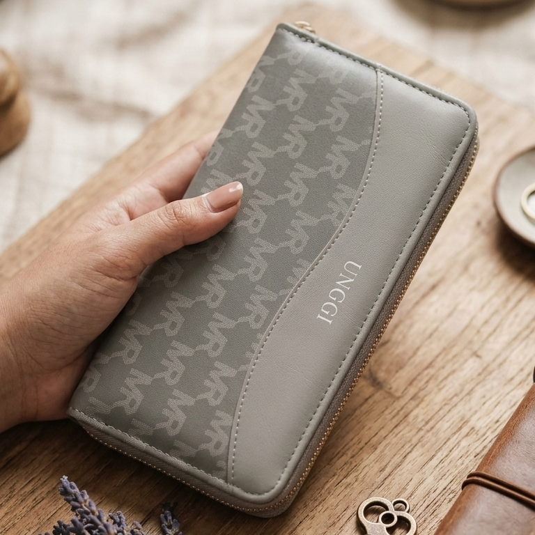 Stylish Zip Around Wallet for Women (Gray)