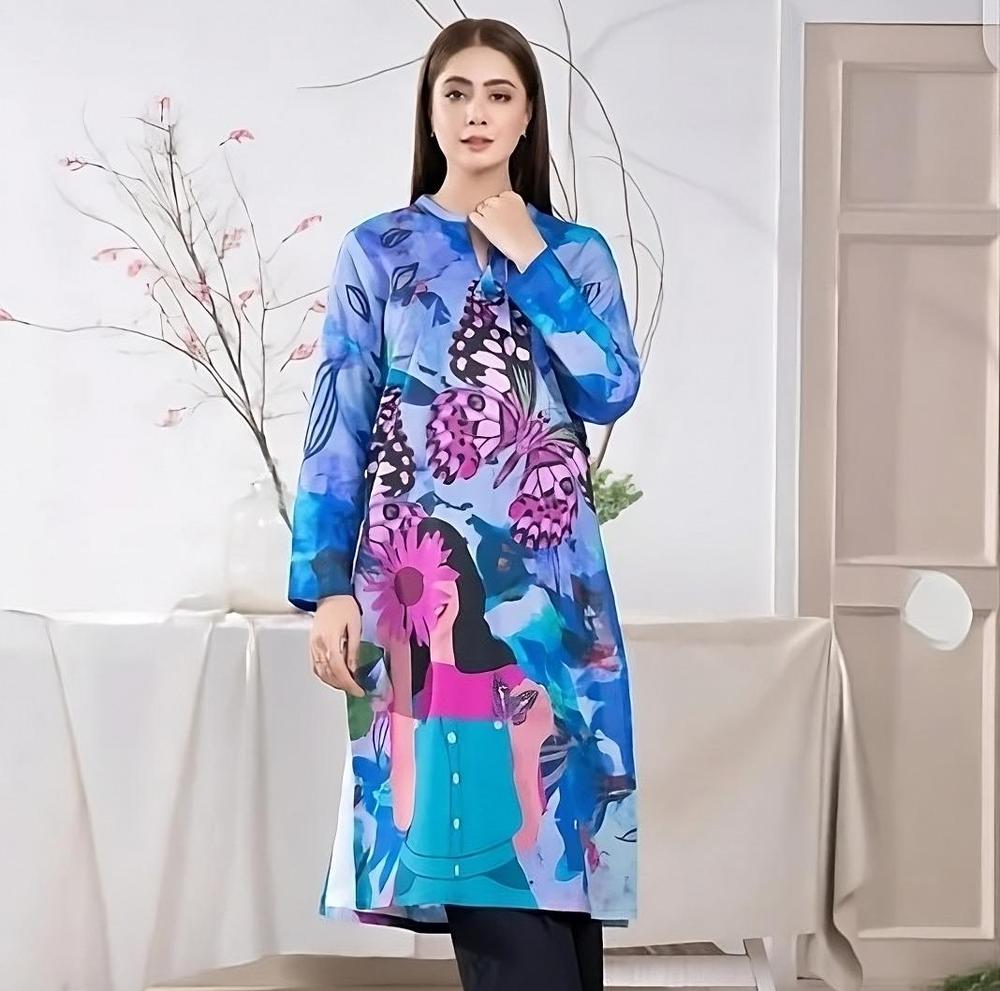 1 Piece Unstitched Digital Swiss Lawn Shirt For Girls & Women