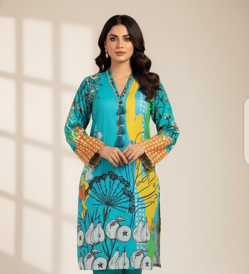 1 Piece Unstitched Digital Swiss Lawn Shirt For Girls & Women