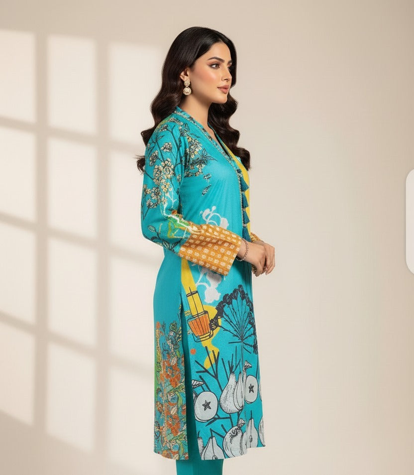 1 Piece Unstitched Digital Swiss Lawn Shirt For Girls & Women